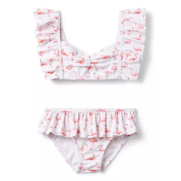 Janie & Jack toddler bikini set Recycled Flamingo Ruffle 2-Piece Swimsuit print - Picture 9 of 9
